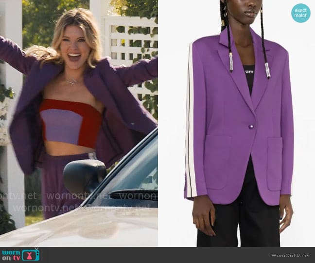 Palm Angels Side-stripe notched-lapels blazer worn by Merritt Monaco (Meghann Fahy) on The Perfect Couple