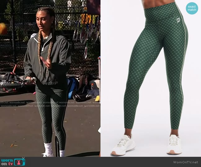 Peloton Endurance Light Pop Stitch High Rise Legging in Forest Green Love Print worn by Ally Love on Today