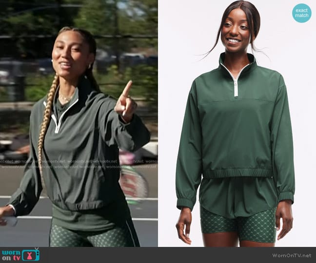 Peloton Quarter Zip Run Jacket in Forest Green worn by Ally Love on Today