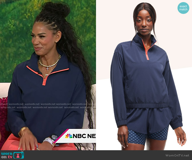 Peloton 1/4 Zip Run Jacket in Deep Navy worn by Kirsten Ferguson on Today