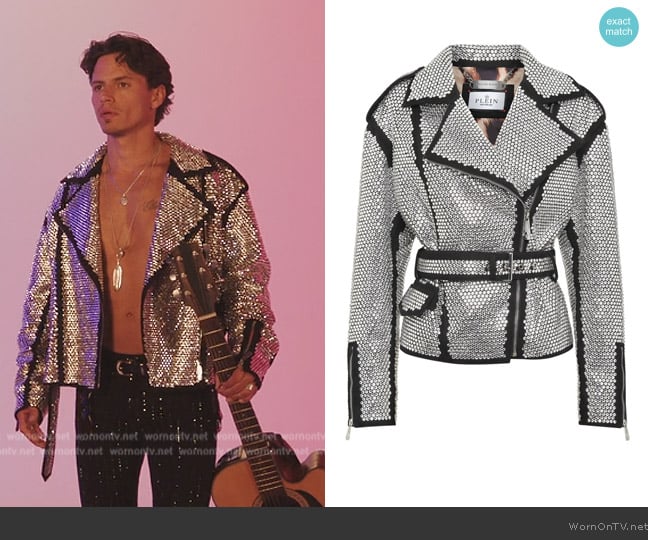 Philipp Plein Crystal-embellished jacket worn by Benoit (Kevin Dias) on Emily in Paris