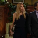 Phyllis’s navy one-shoulder top and pants set on The Young and the Restless