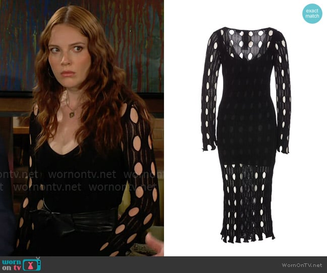 Pinko Perforated Knit Dress worn by Tessa Porter (Cait Fairbanks) on The Young and the Restless