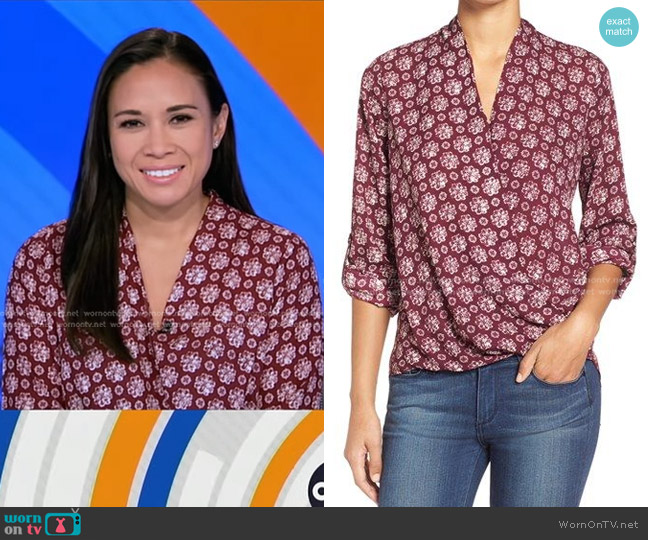 Pleione Faux Wrap Blouse worn by Christiane Cordero on Good Morning America