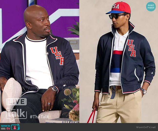 Polo Ralph Lauren Team USA Track Jacket worn by Akbar Gbajabiamila on The Talk