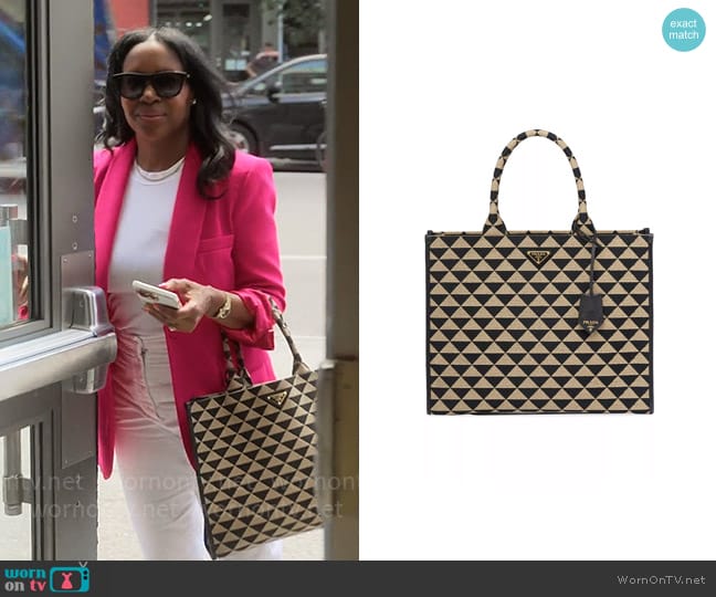 Prada Large Symbole Embroidered Fabric Handbag worn by Tricia Lee Riley on Owning Manhattan