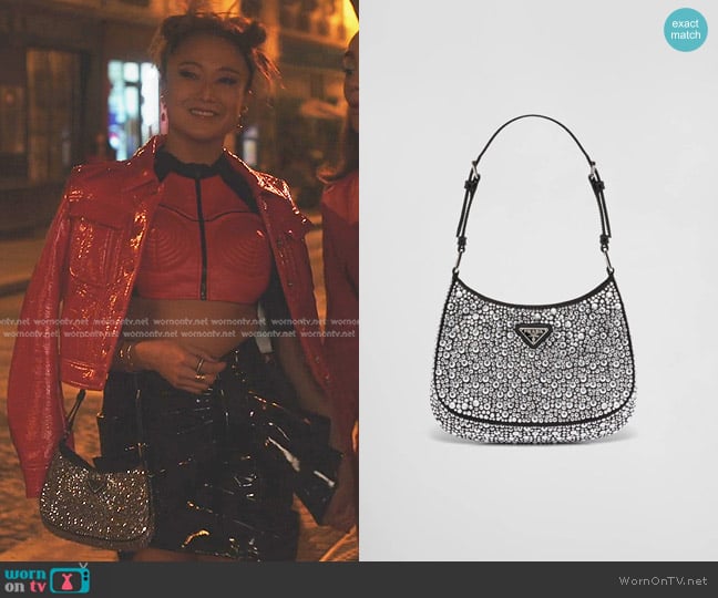 Prada  Cleo Satin Bag with Crystals in Metal worn by Mindy Chen (Ashley Park) on Emily in Paris