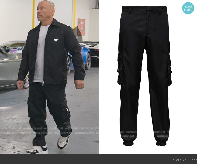 Prada Re-Nylon cargo trousers worn by Brett Oppenheim on Selling Sunset