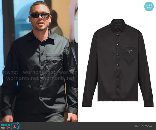 Prada Re-Nylon triangle-logo shirt worn by Jordan Hurt on Owning Manhattan