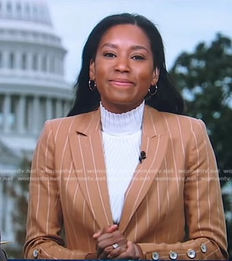 Rachel's beige stripe blazer on Good Morning America