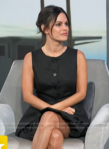 Rachel Bilson’s black vest and mini skirt on Access Hollywood