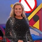 Rachel’s black mini dress with graduated embellishments on The Price is Right