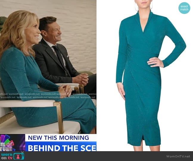 Rachel Rachel Roy Faux Wrap Midi Cocktail and Party Dress in Dark Teal worn by Vanna White on Good Morning America