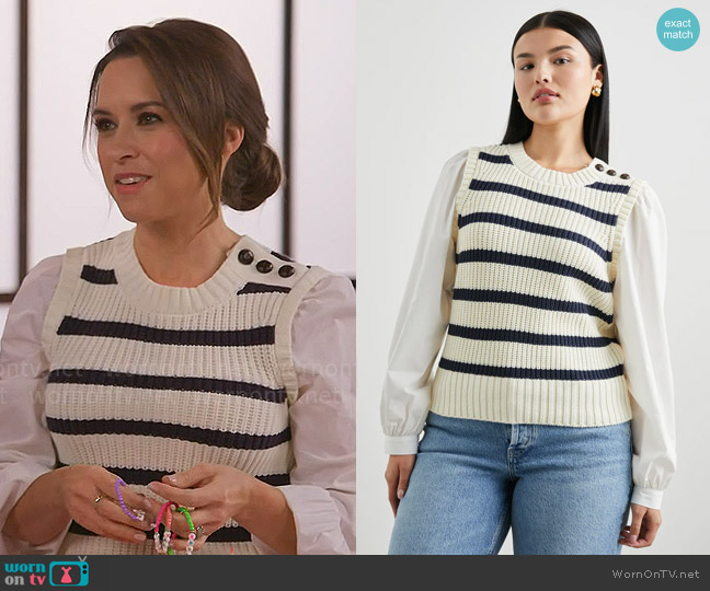 Lacey Chabert’s striped sweater vest on Celebrations with Lacey Chabert