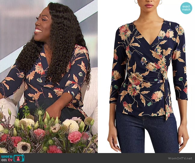 LAUREN Ralph Lauren Floral Print Faux Wrap Top worn by Sheryl Underwood on The Talk