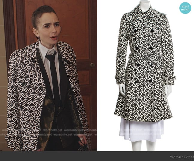 Ralph Lauren Lambskin Printed Trench Coat worn by Emily Cooper (Lily Collins) on Emily in Paris