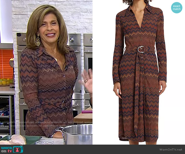 Ramy Brook Lydia Metallic Chevron-Knit Midi Dress in Saddle Chevron worn by Hoda Kotb on Today