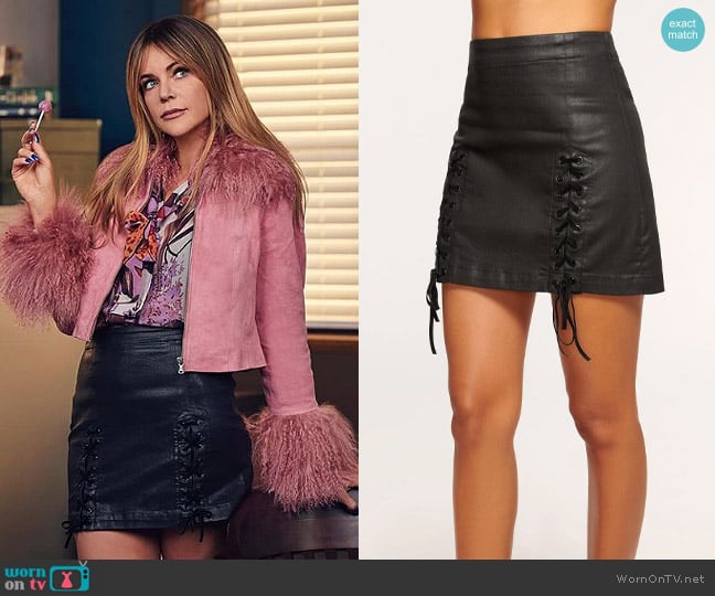 Ramy Brook Ryder Coated Denim Mini Skirt worn by Morgan Gillory (Kaitlin Olson) on High Potential