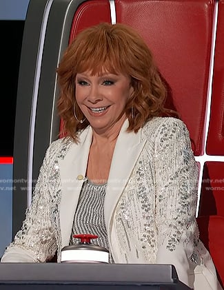 Reba's white embellished blazer on The Voice