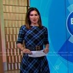 Rebecca Jarvis’s blue plaid midi dress on Good Morning America