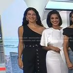 Rebecca Minkoff’s black one-shoulder top and belted pants on Today