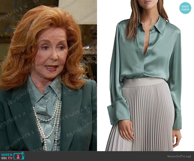 Reiss Haley Silk Button-Front Blouse worn by Maggie Horton (Suzanne Rogers) on Days of our Lives