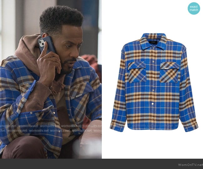 Represent Checked flannel shirt w/ logo embroidery worn by Lewis Stewart (McKinley Freeman) on Reasonable Doubt