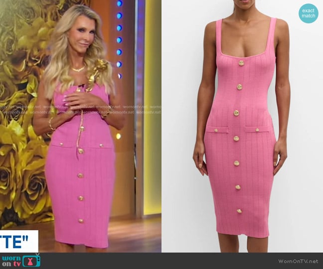 Retrofete Laney Metallic Knit Midi Bodycon Dress in Metallic Candy Pink worn by Joan Vassos on Good Morning America