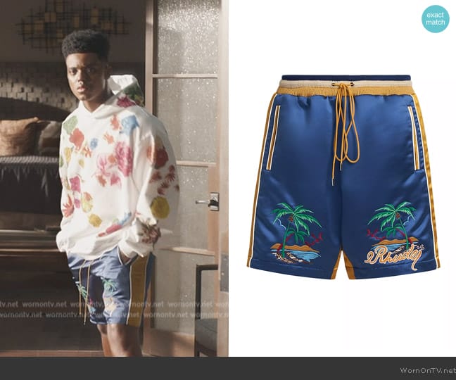 Rhude Palm Satin Souvenir Shorts worn by Will Smith (Jabari Banks) on Bel-Air