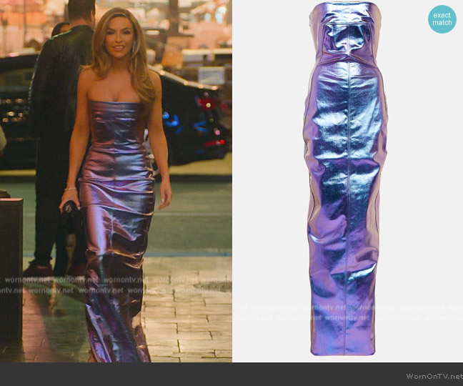 Rick Owens Strapless metallic denim maxi gown worn by Chrishell Stause on Selling Sunset