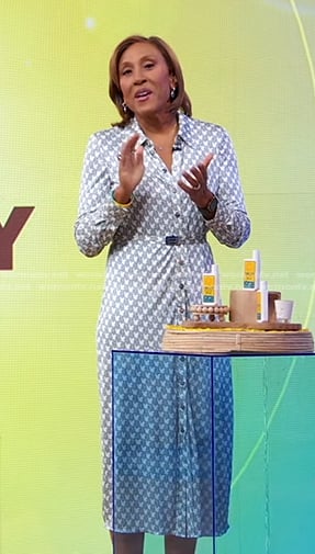 Robin's grey printed shirtderss on Good Morning America