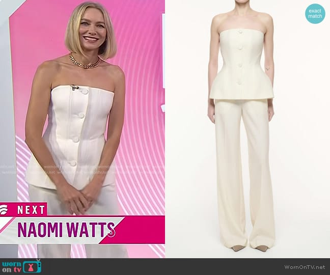 Roland Mouret Strapless Tailored Jumpsuit in Cream worn by Naomi Watts on Today