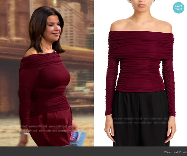 Ronny Kobo Harley Off The Shoulder Ruched Top worn by Ana Navarro on The View