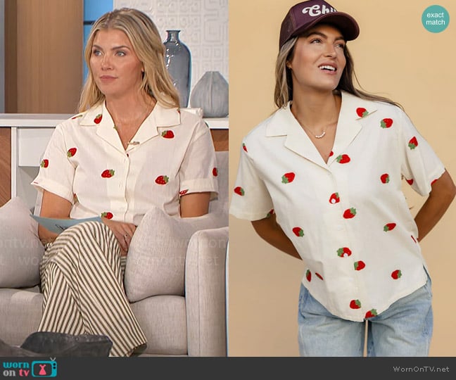 Roolee The Strawberry Button Blouse worn by Amanda Kloots on The Talk