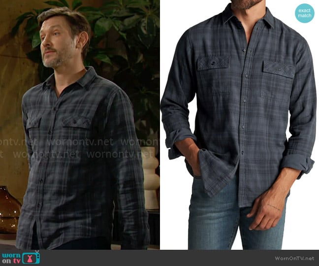 Rowan Redding Plaid Flannel Button-Up Shirt in Slate Plaid worn by Daniel Romalotti (Michael Graziadei) on The Young and the Restless