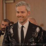 Ryan’s black bird print suit jacket on Owning Manhattan