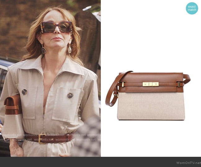 Saint Laurent Canvas Calfskin Manhattan Shoulder Bag Natural Beige Brick worn by Sylvie (Philippine Leroy-Beaulieu) on Emily in Paris