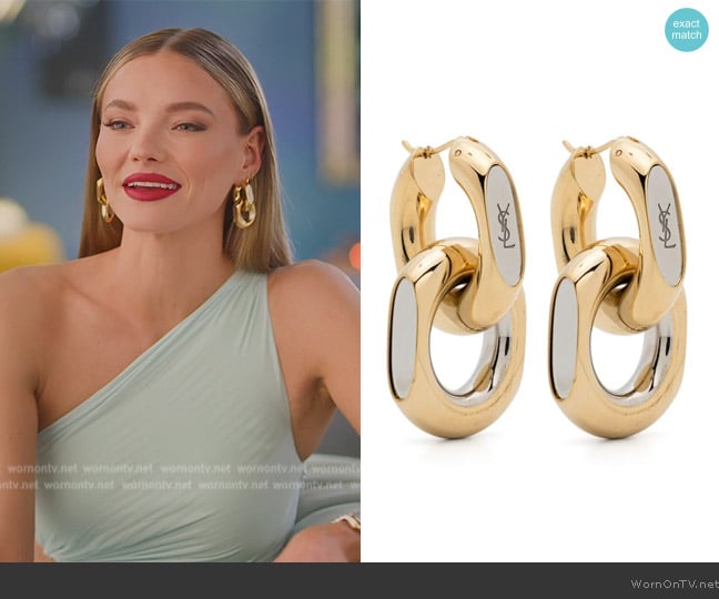 Saint Laurent Cassandre Duo Link Earrings in Metal worn by Alanna Gold on Selling Sunset