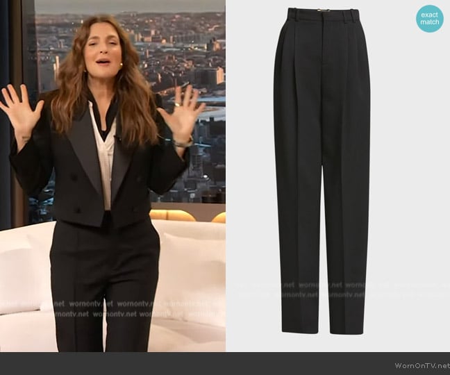 Saint Laurent High-Rise Pleated Straight-Leg Pants worn by Drew Barrymore on The Drew Barrymore Show