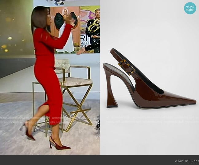 Saint Laurent Stone Glossy Slingback Pumps worn by Eve on Tamron Hall Show