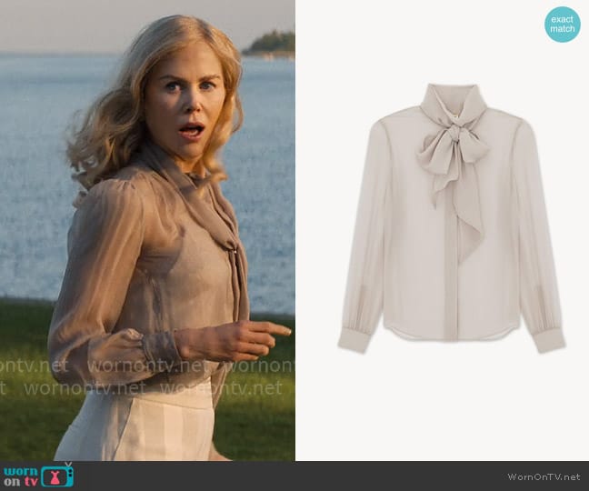 Saint Laurent Blouse in Silk Muslin Crepe worn by Greer Garrison Winbury (Nicole Kidman) on The Perfect Couple