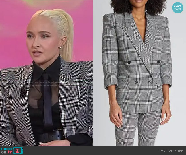 Saint Laurent Prince de Galles Plaid Double-Breasted Jacket worn by Hayden Panettiere on Today