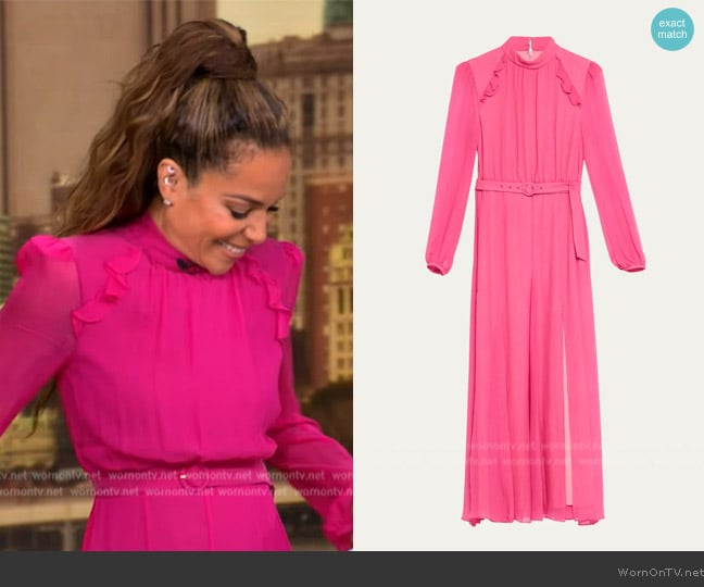 Saloni Jacqui-B Belted Floral Silk Midi Dress worn by Sunny Hostin on The View