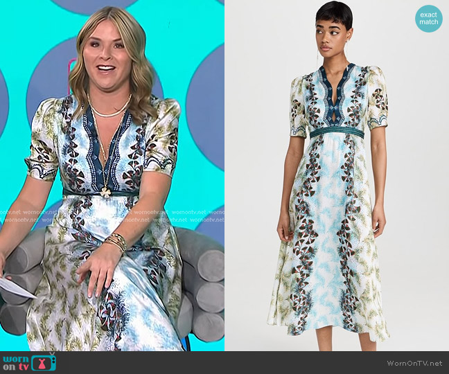 Saloni Tabitha Midi Dress in Feather Papyrus worn by Jenna Bush Hager on Today