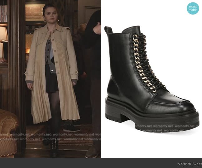 Sam Edelman Lovrin Leather Comabt Boots worn by Mabel Mora (Selena Gomez) on Only Murders in the Building