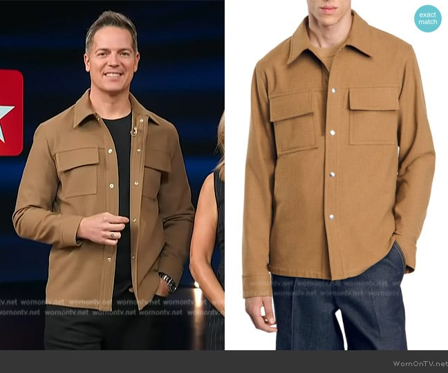 Sandro Felted-finish overshirt worn by Jason Kennedy on Access Hollywood