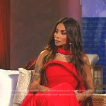 Sara’s red folded reunion dress on The Real Housewives of Dubai