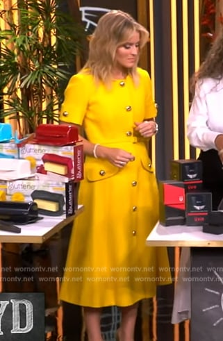 Sara's yellow button front tweed dress on The View