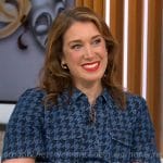 Sarah Gelman’s denim houndstooth shirtdress on CBS Mornings