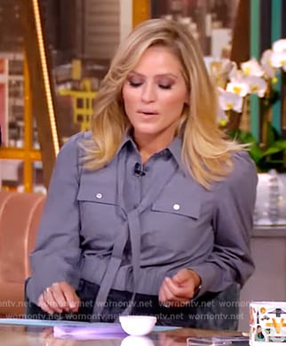 Sara’s gray tie neck blouse on The View